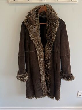 Vintage Marvin Richards Brown Suede Faux Fur Trim Coat Size S